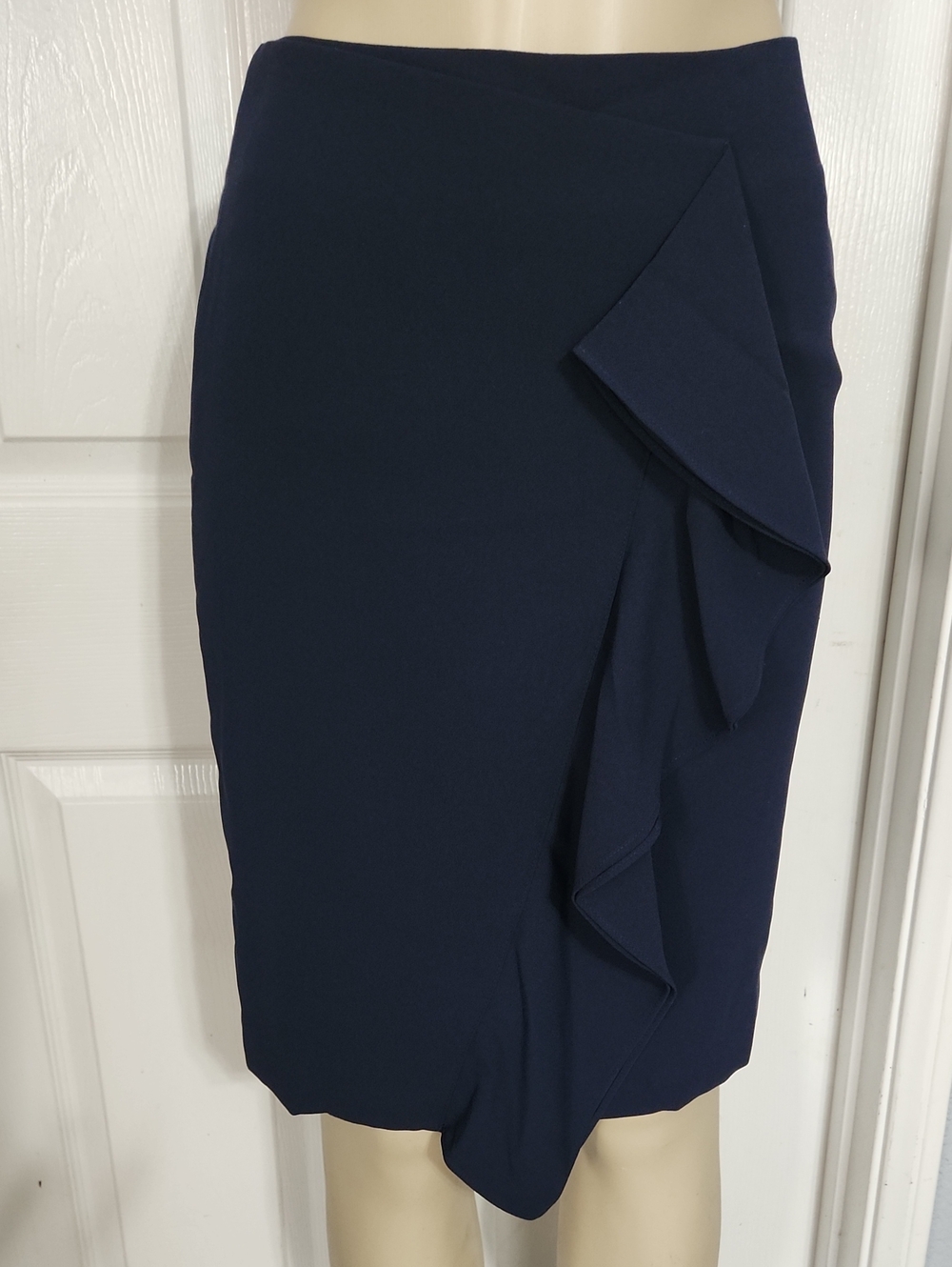 J. Crew Navy Pencil Skirt with Side Ruffle